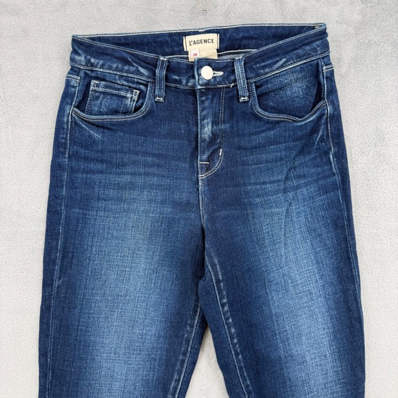 L'AGENCE High Rise Flare Denim Jeans Dark Wash‎ Strech Women's Size 24 - Picture 3 of 12